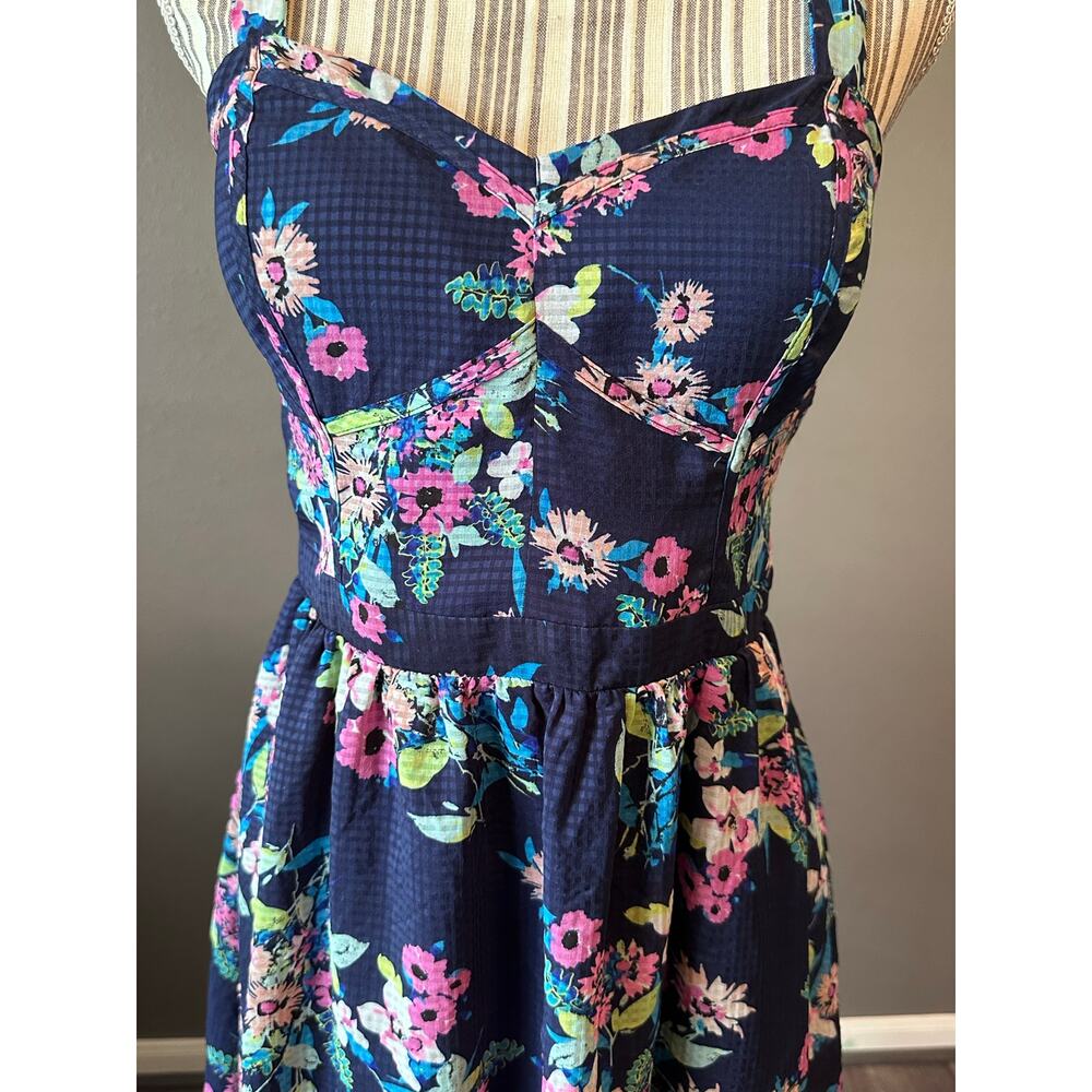 Vintage Candie’s Floral Sundress Navy Blue Fit & Flare Dress Size XL - Picture 3 of 9